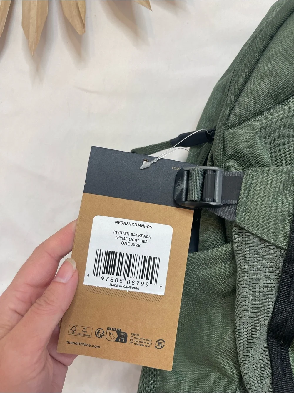 The North Face Pivoter Thyme Light Heather Olive Green Backpack School Work Bag